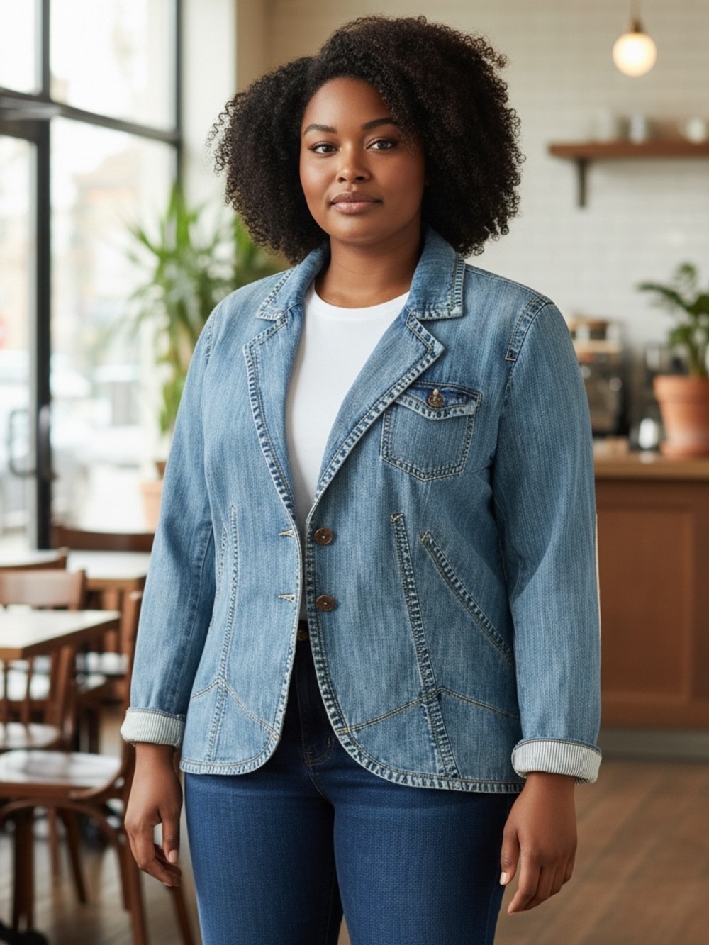 Tommy Hilfiger Light Wash Denim Blazer Jacket with Contrasting Elbow Patches